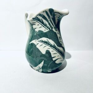 Wallace Green and White Ceramic Creamer Palm Leaf Rare Print - 4 inch